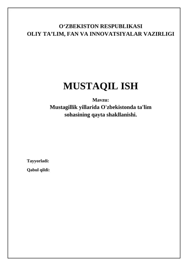 Mustagillik yillarida O'zbekistonda ta'lim sohasining qayta shakllanishi