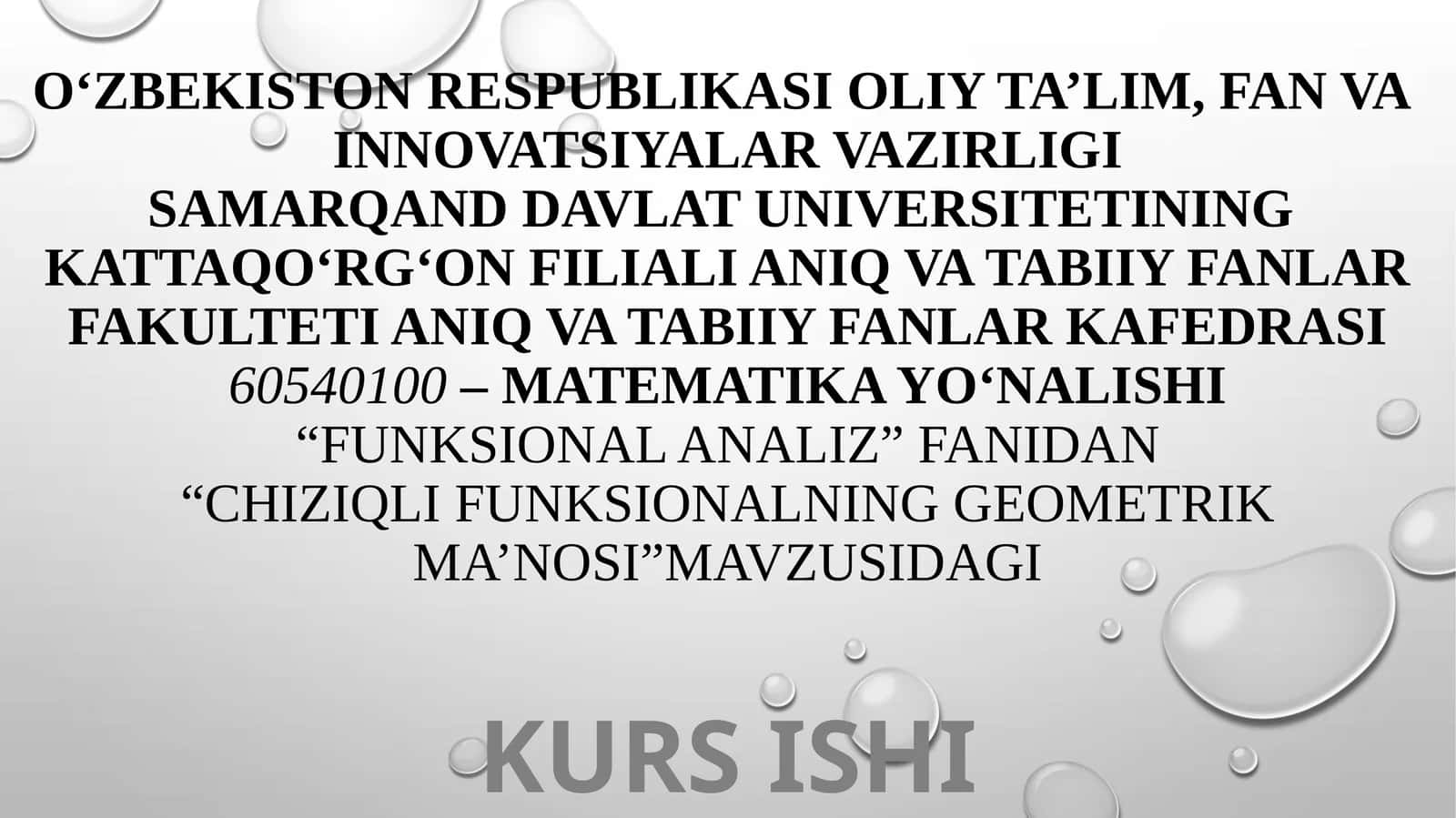 “Funksional analiz” fanidan “Chiziqli funksionalning geometrik ma’nosi” mavzusidagi kurs ishi