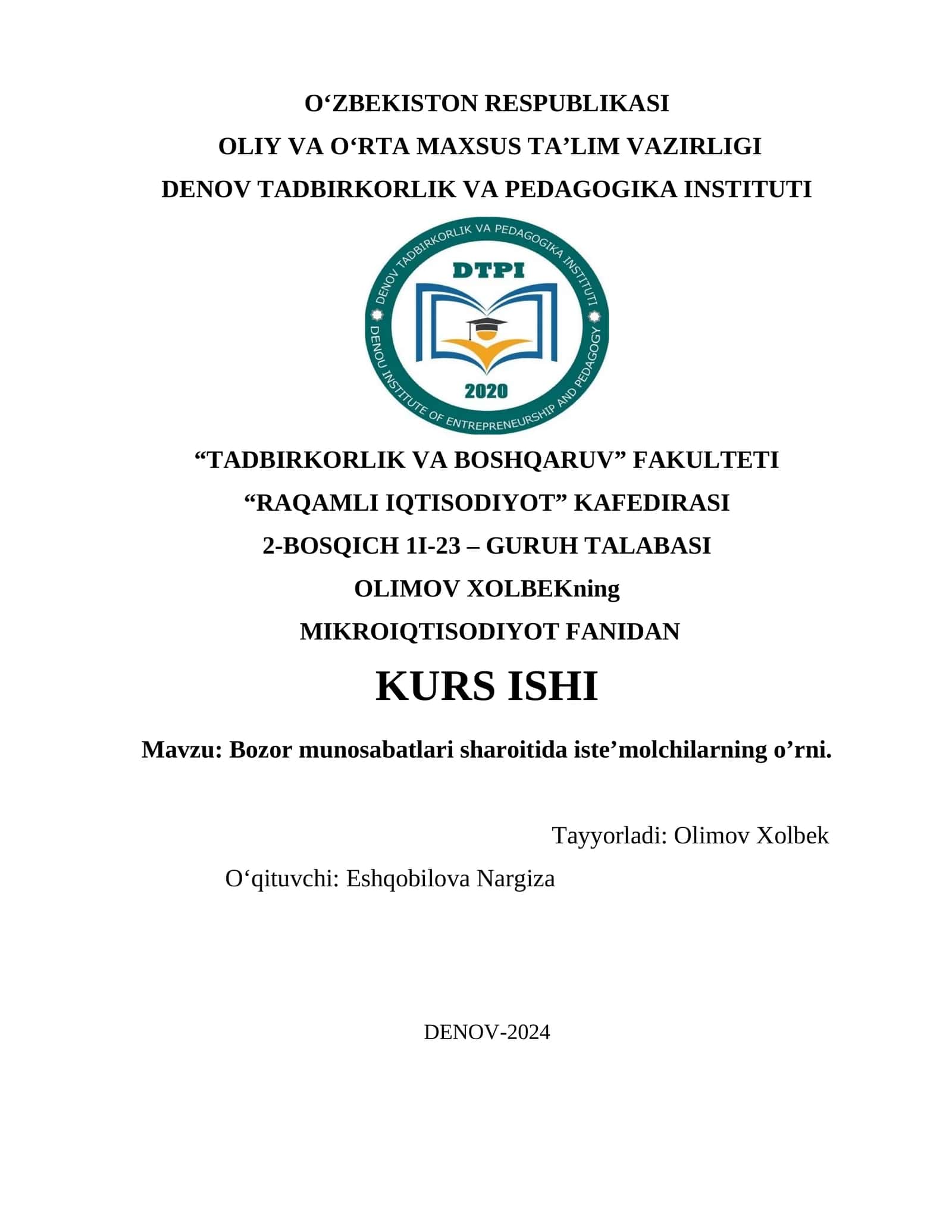 Bozor munosabatlari sharoitida iste’molchilarning o’rni
