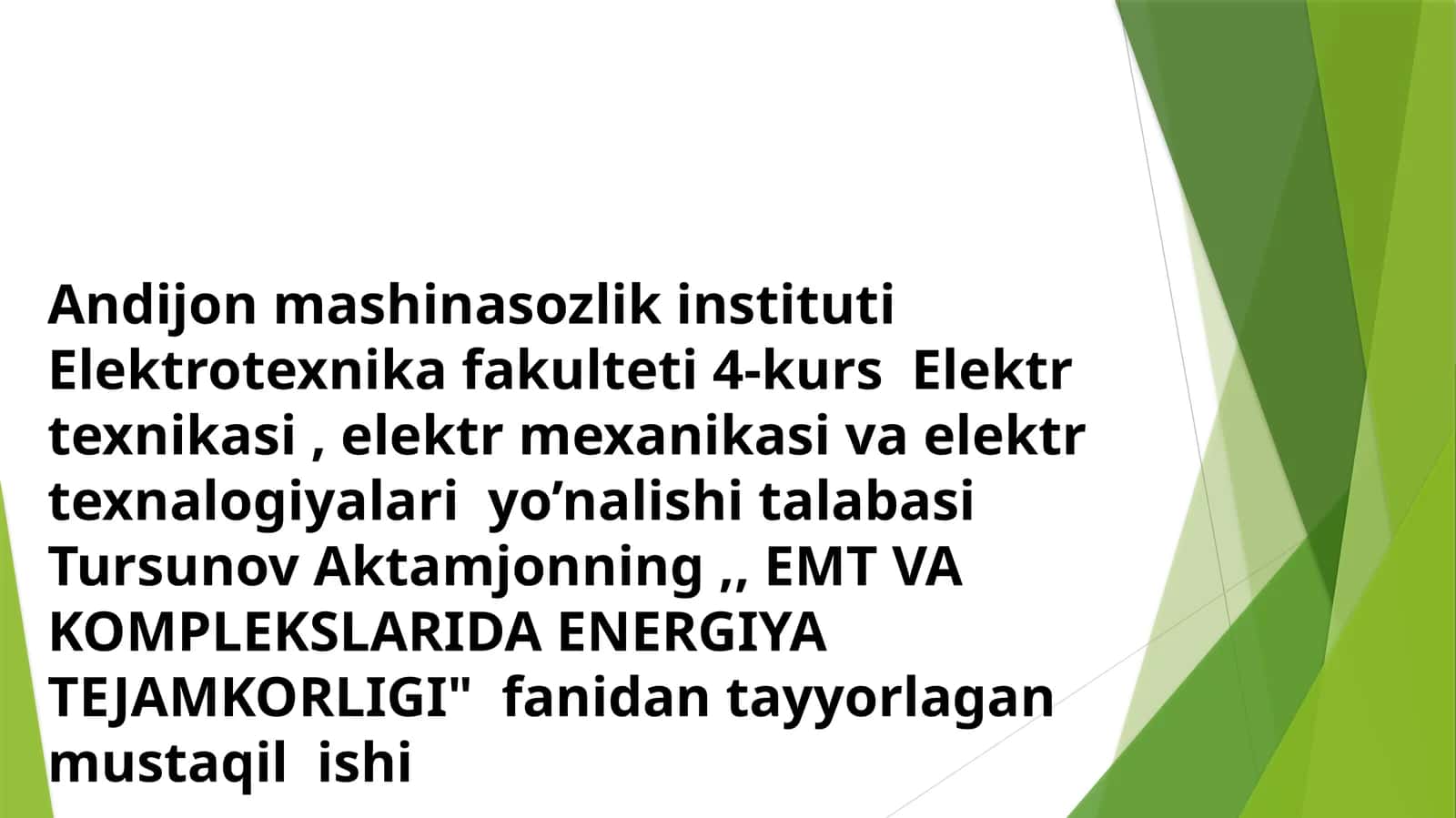 Elektromobillar vositasida energiya sarfini kamaytirish