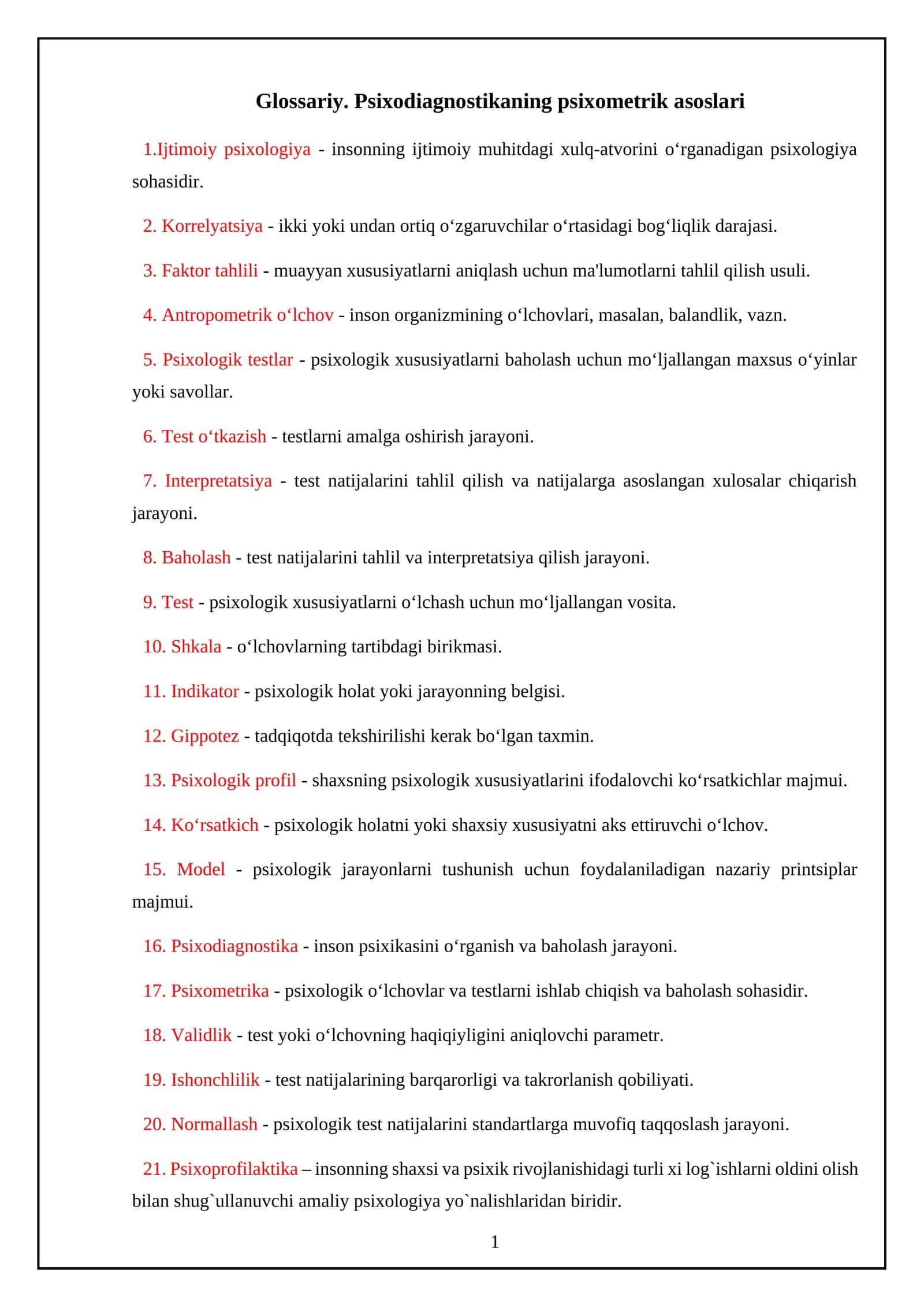 Psixodiagnostika Glossariy