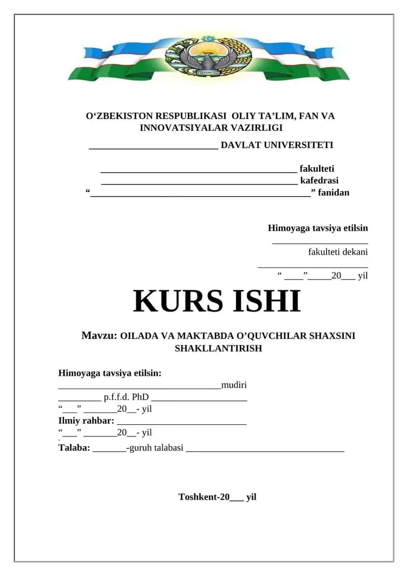 OILADA VA MAKTABDA O’QUVCHILAR SHAXSINI SHAKLLANTIRISH