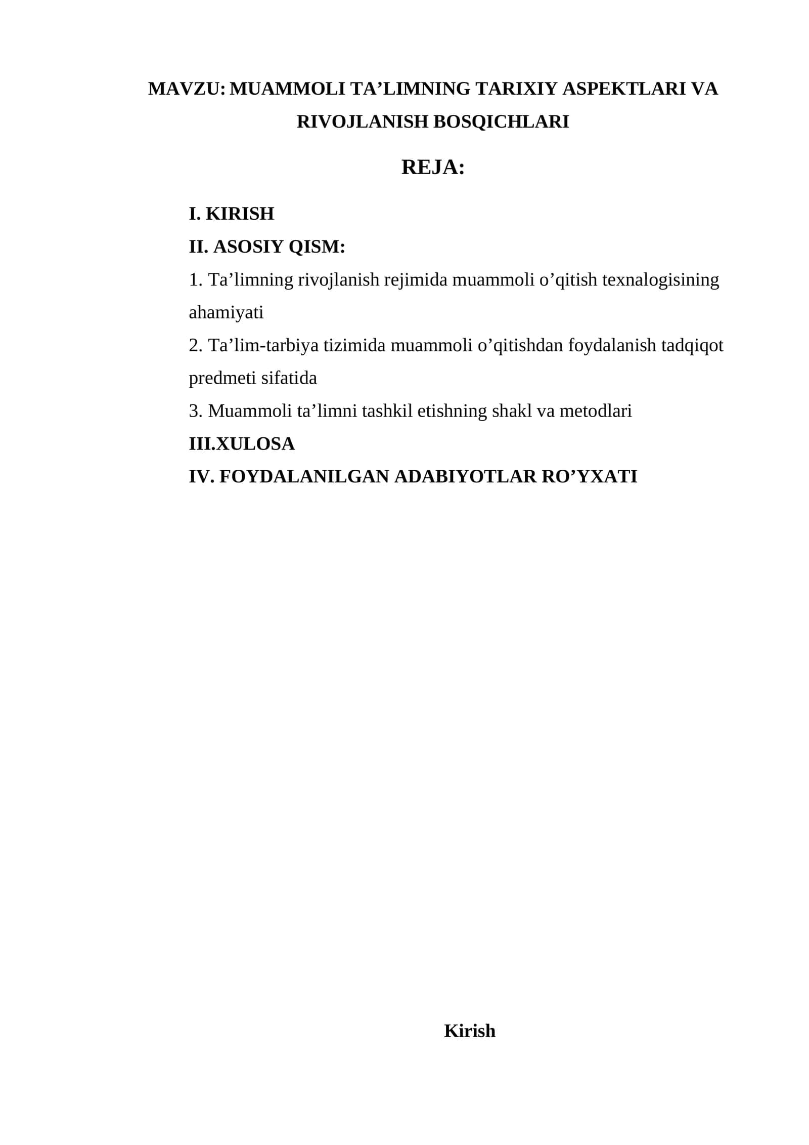 MUAMMOLI TA’LIMNING TARIXIY ASPEKTLARI VA RIVOJLANISH BOSQICHLARI