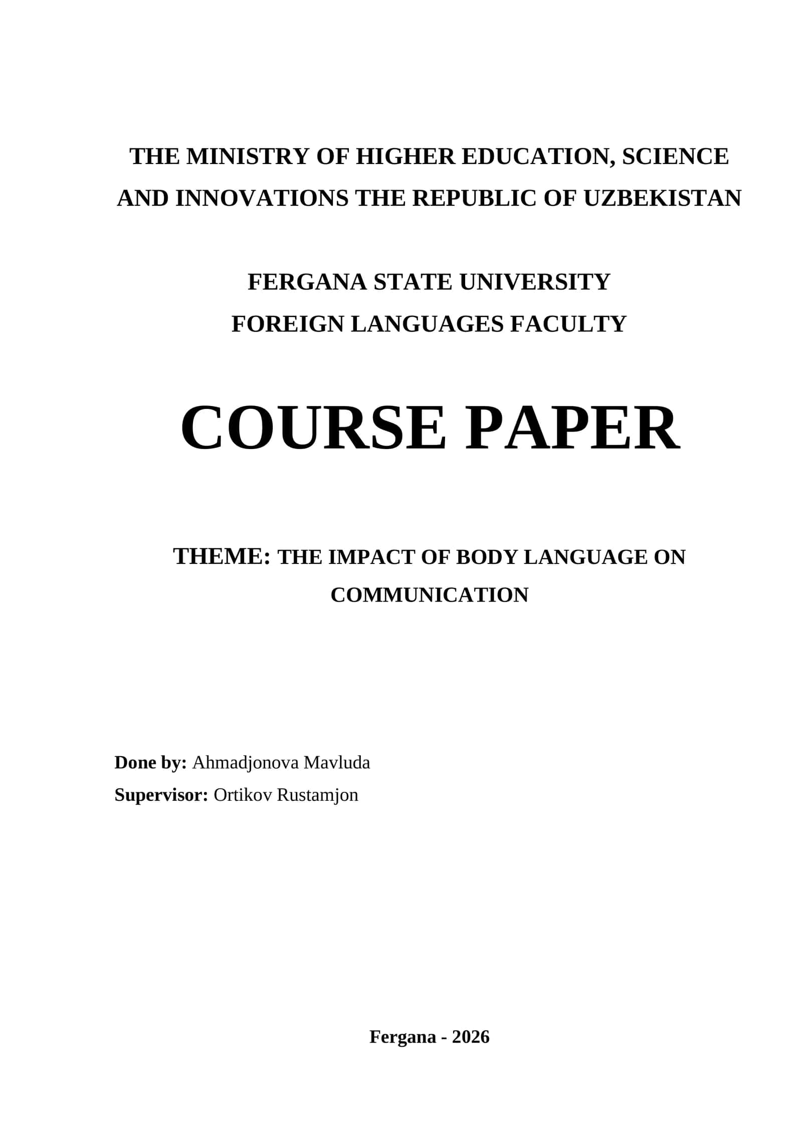 Course Paper on The Impact of Body Language on Communication