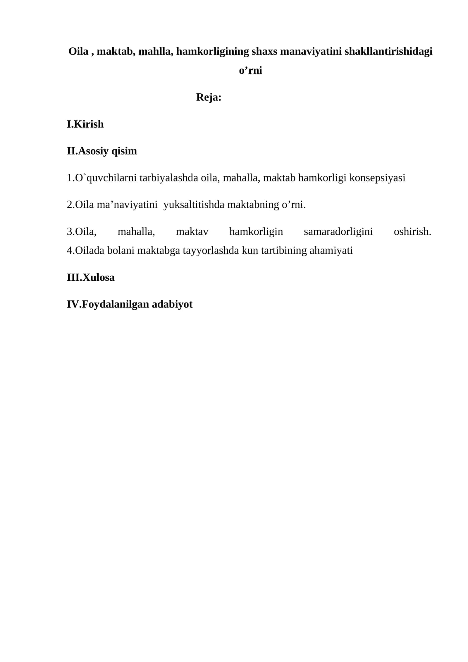 Oila, mahalla, maktab hamkorligi Konsepsiyasi