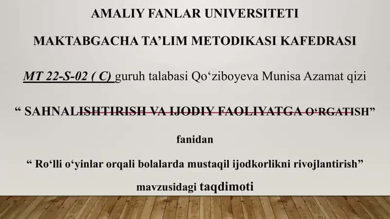 Roʻlli oʻyinlar orqali bolalarda mustaqil ijodkorlikni rivojlantirish