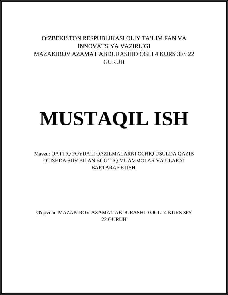 Qattiq Foydali Qazilmalarni Ochiq Usulda Qazib Olish