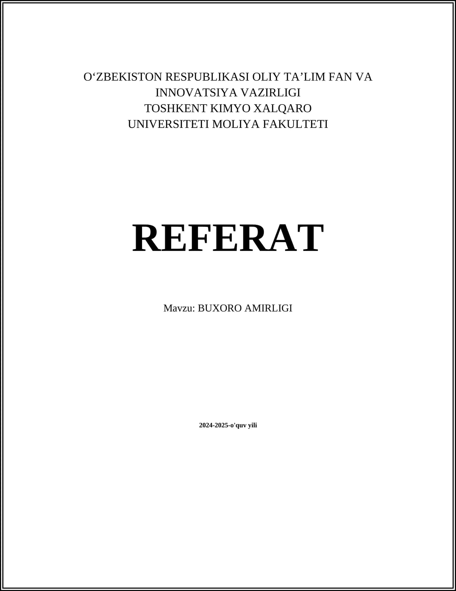 Buxoro Amirligi Referat