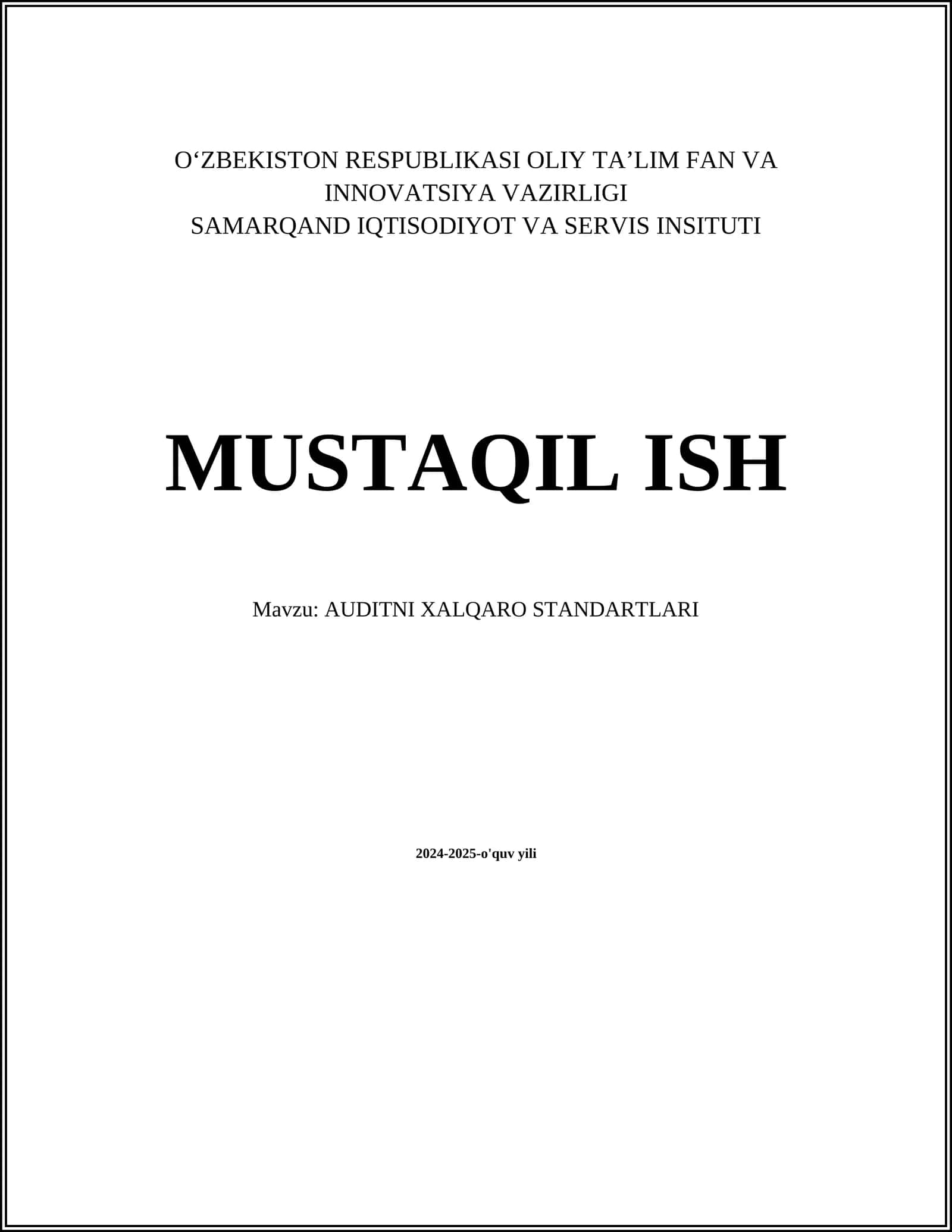 AUDITNI XALQARO STANDARTLARI