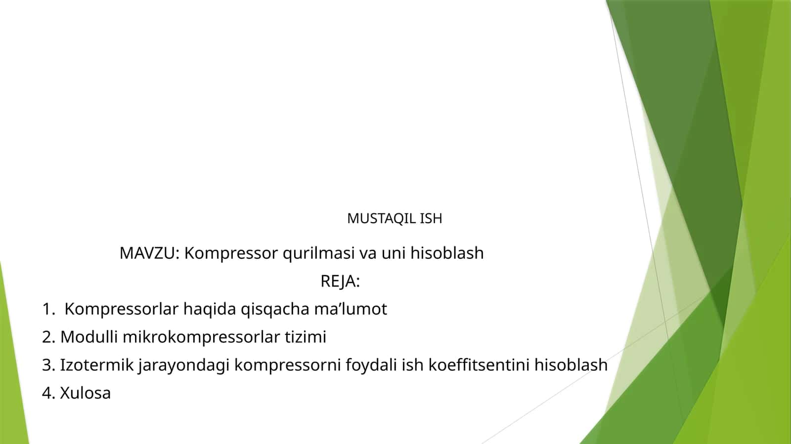 Kompressor qurilmasi va uni hisoblash slayd
