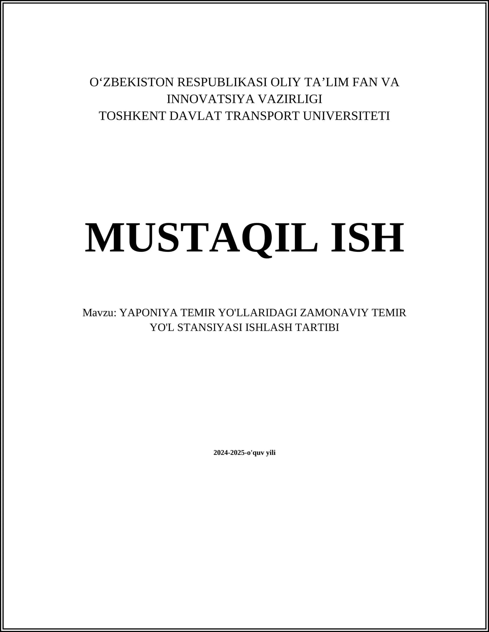 YAPONIYA TEMIR YO'LLARIDAGI ZAMONAVIY TEMIR YO'L STANSIYASI ISHLASH TARTIBI