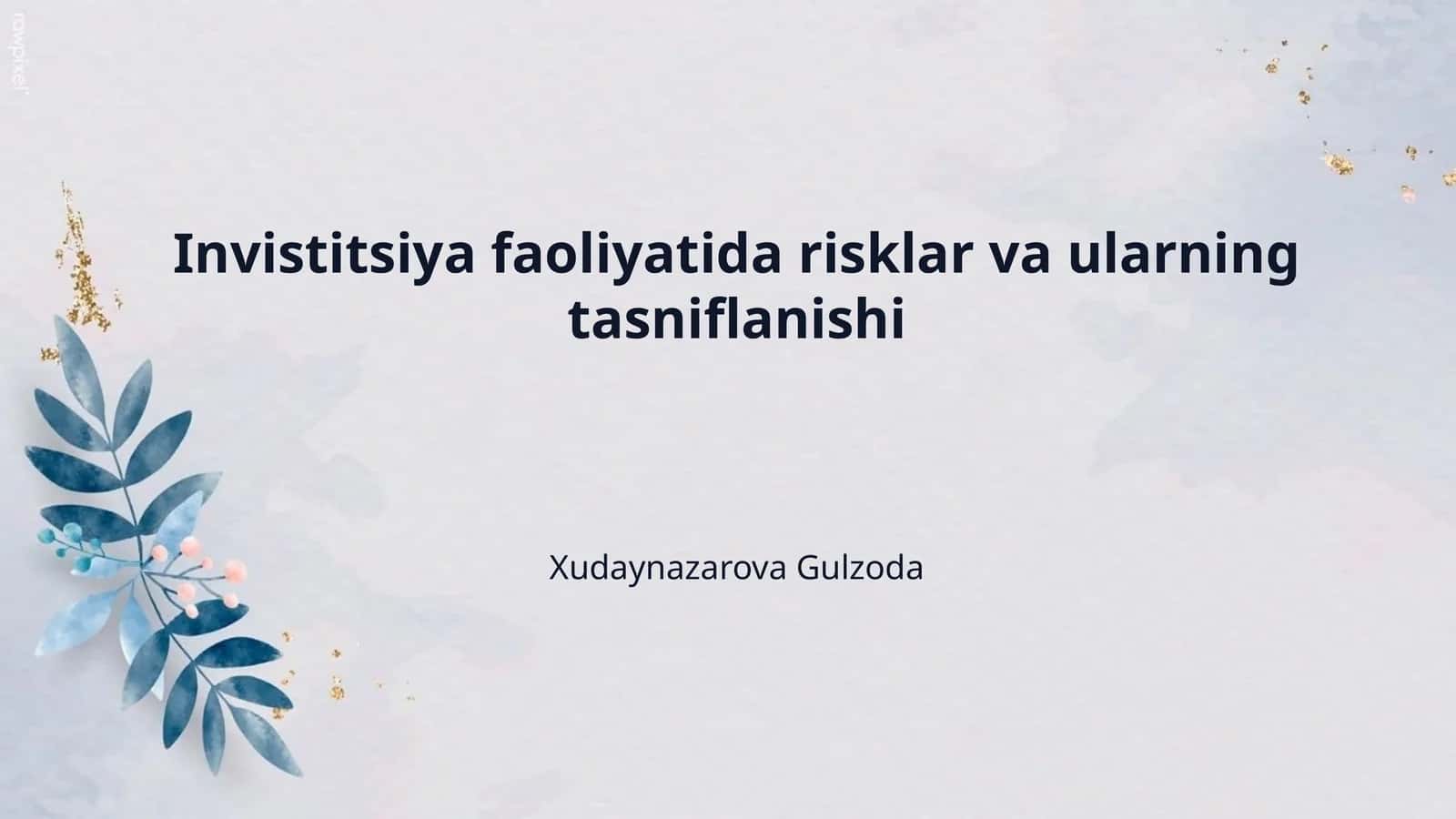 Invistitsiya faoliyatida risklar va ularning tasniflanishi