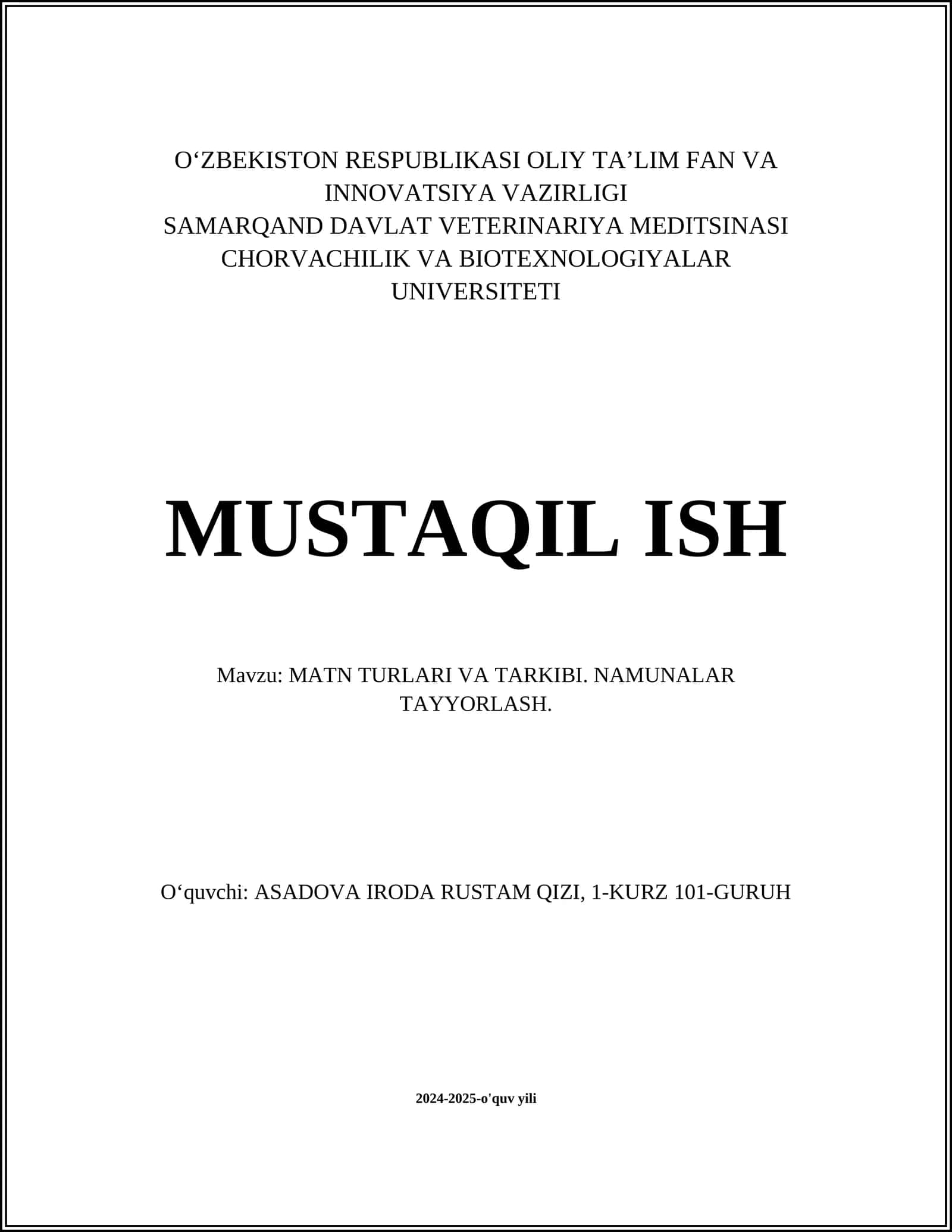 MATN TURLARI VA TARKIBI. NAMUNALAR TAYYORLASH