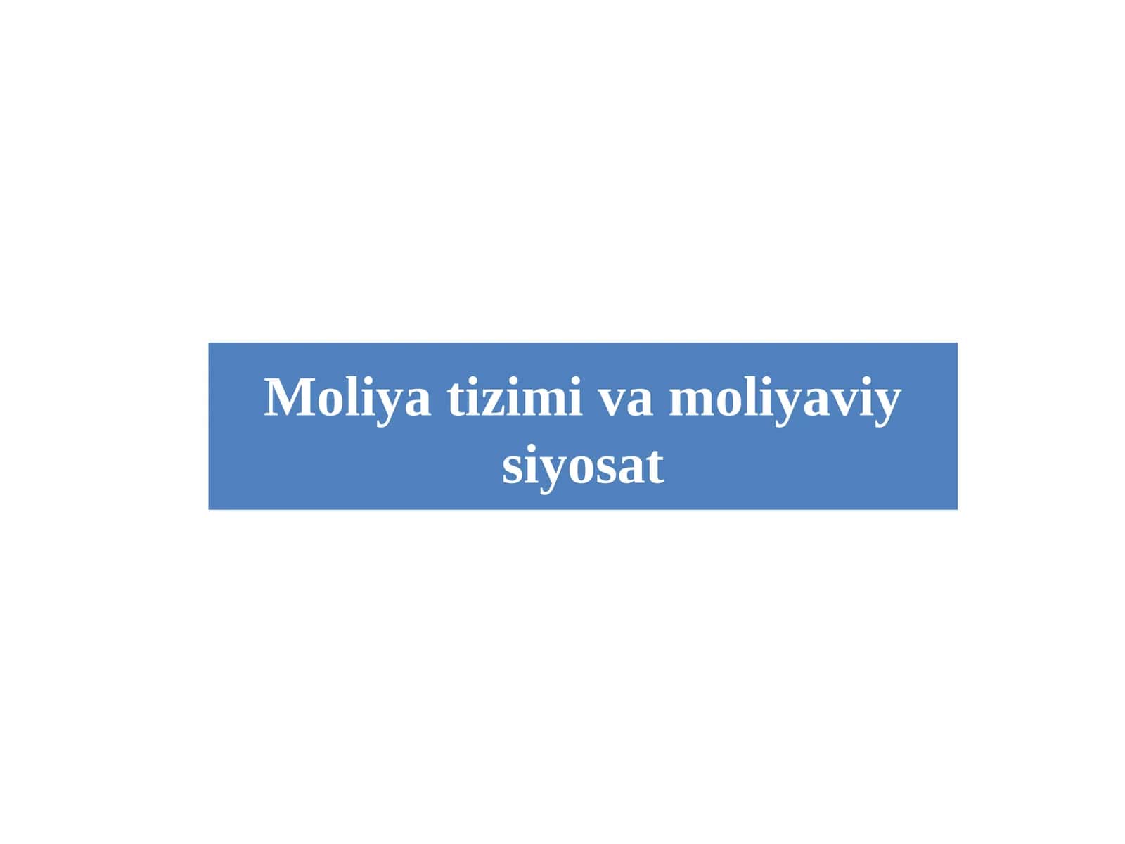 Moliya tizimi va moliyaviy siyosat