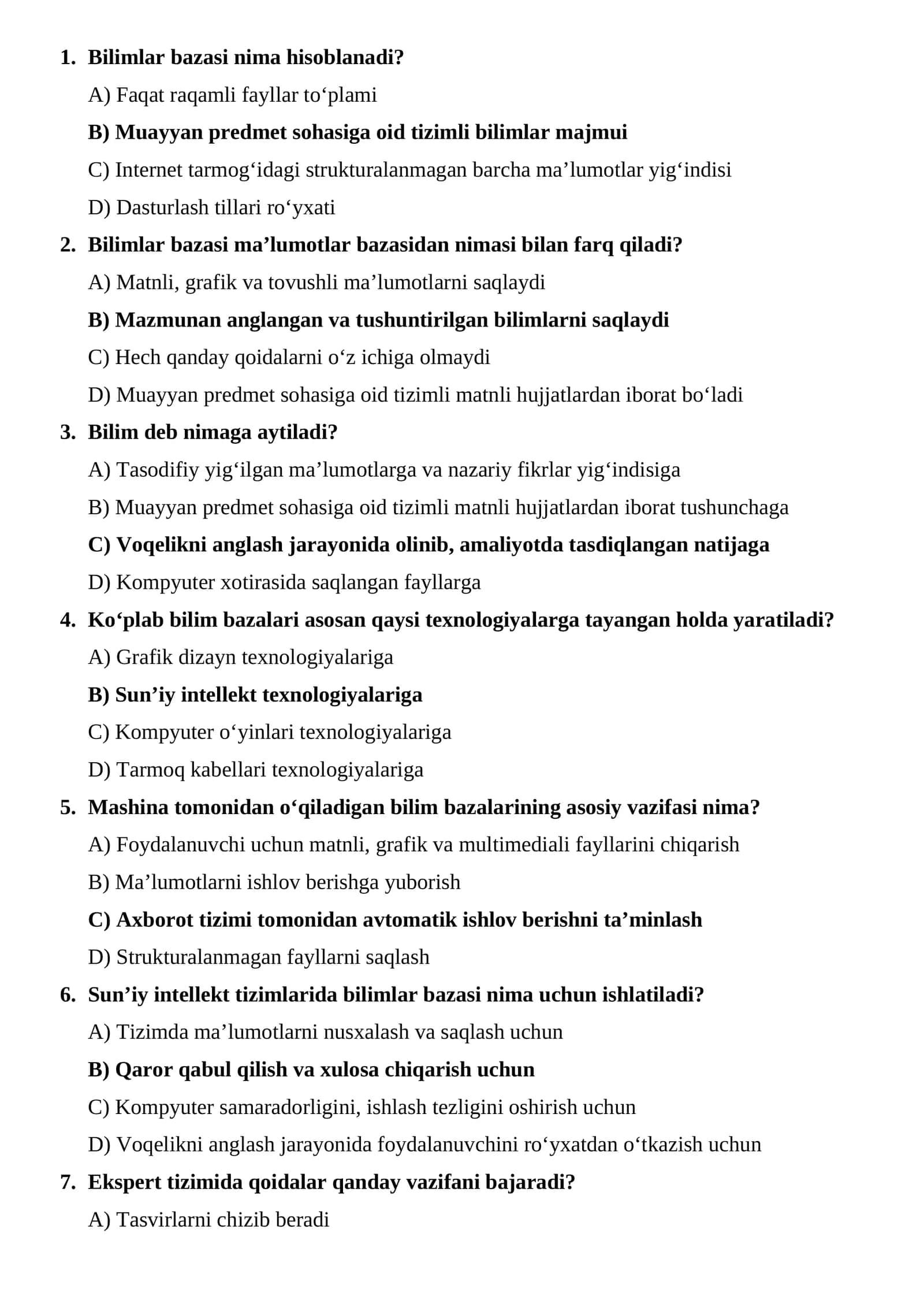Bilimlar bazasi nima hisoblanadi?