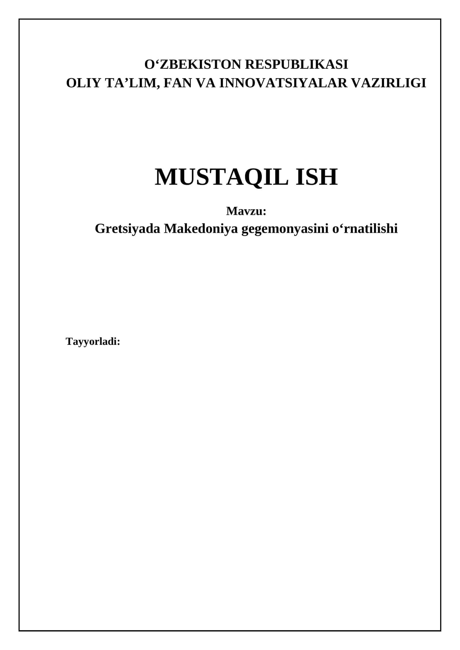 Gretsiyada Makedoniya gegemonyasini oʻrnatilishi