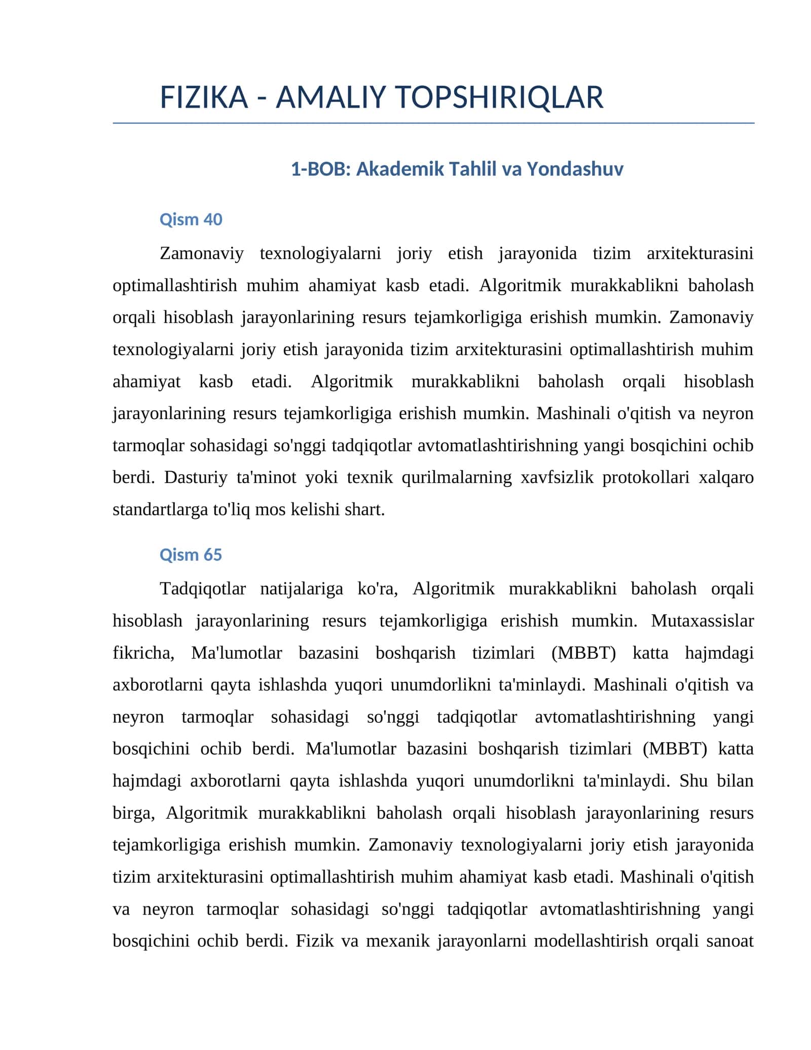 FIZIKA - AMALIY TOPSHIRIQLAR