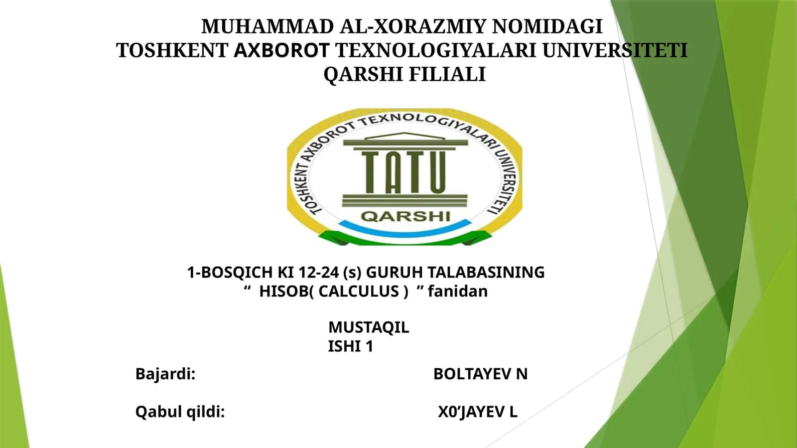 Muhammad al-Xorazmiy nomidagi Toshkent Axborot Texnologiyalari Universiteti Qarshi filiali