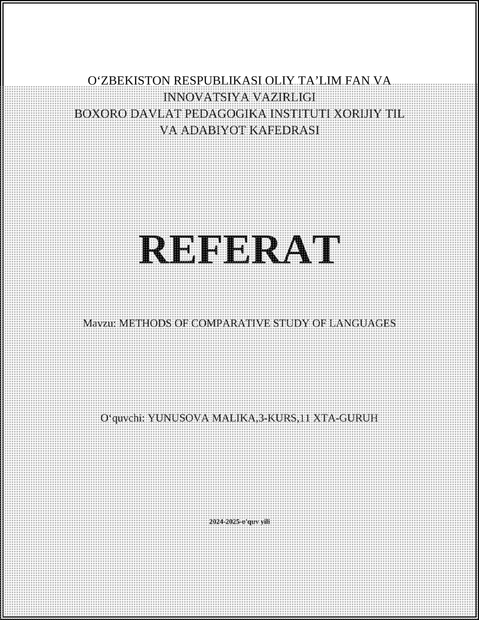 METHODS OF COMPARATIVE STUDY OF LANGUAGES