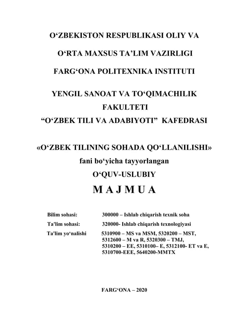 O‘zbek Tilini Sohada Qo‘llanilishi