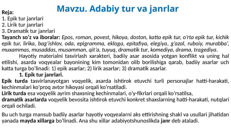 Adabiy tur va janrlar