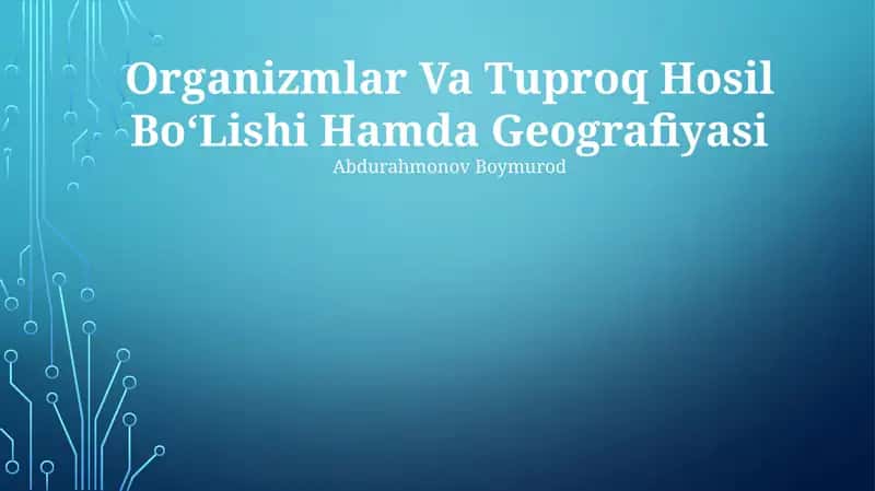 Organizmlar Va Tuproq Hosil BoʻLishi Hamda Geografiyasi