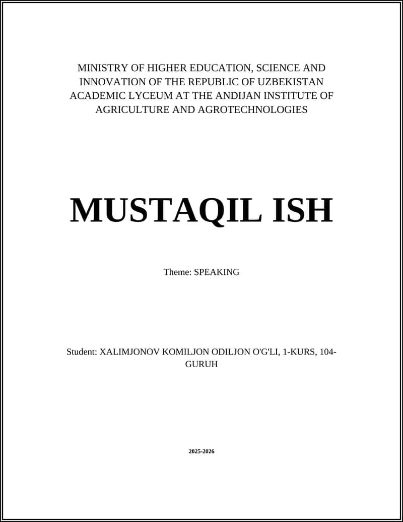 MUSTAQIL ISH: SPEAKING