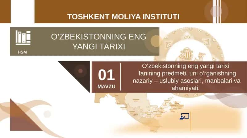 O‘zbekistonning eng yangi tarixi fanining predmeti, uni o‘rganishning nazariy – uslubiy asoslari, manbalari va ahamiyati.