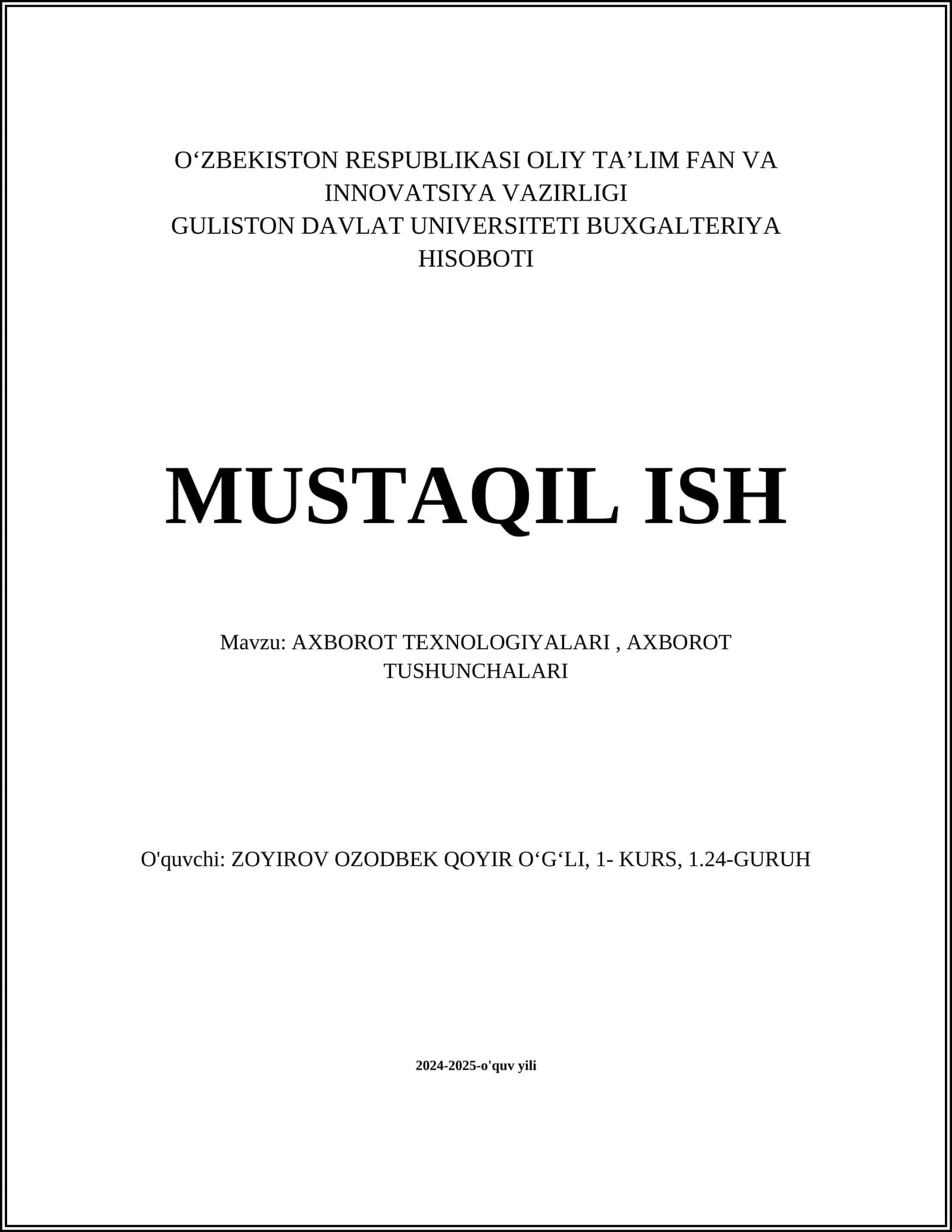 AXBOROT TEXNOLOGIYALARI, AXBOROT TUSHUNCHALARI