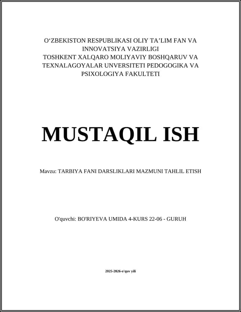Tarbiya Fani Darsliklari Mazmuni Tahlil Etish