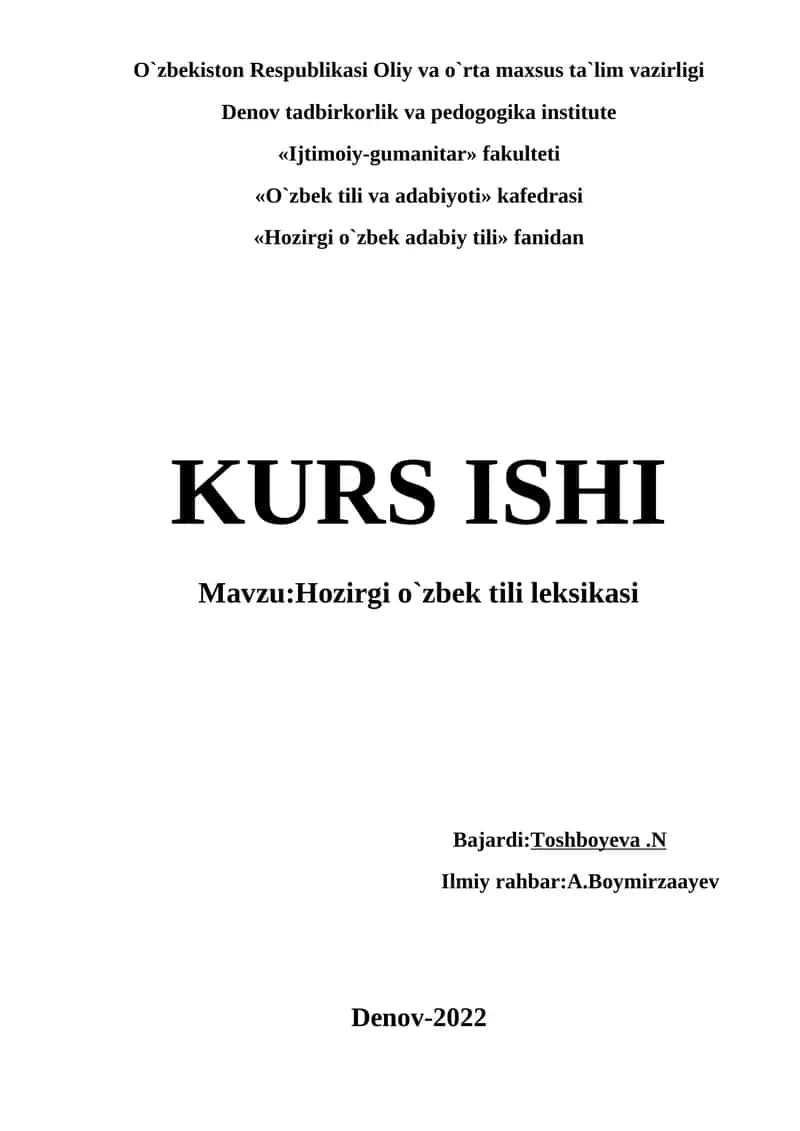 Hozirgi o`zbek tili leksikasi