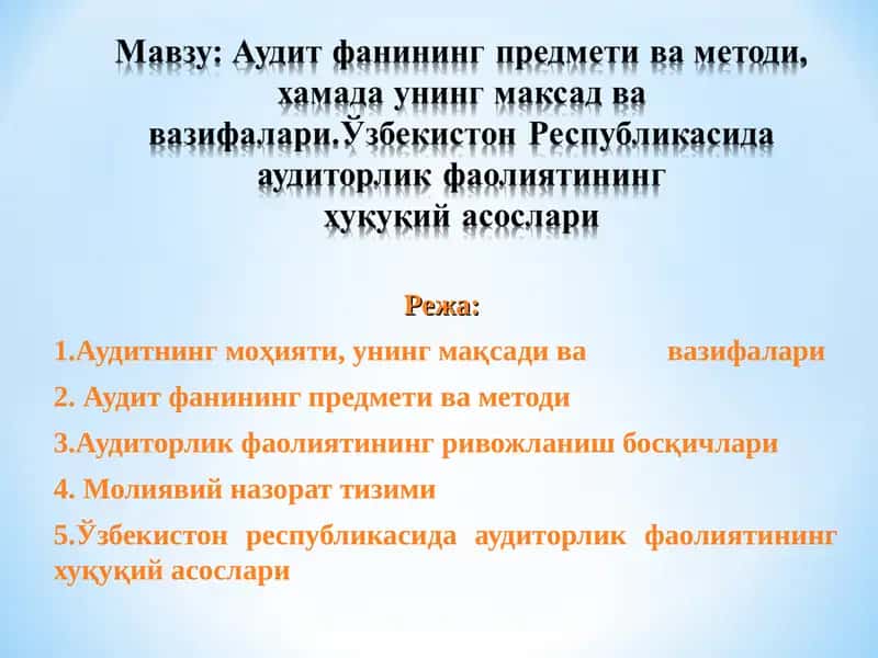 Аудит фанининг предмети ва методи