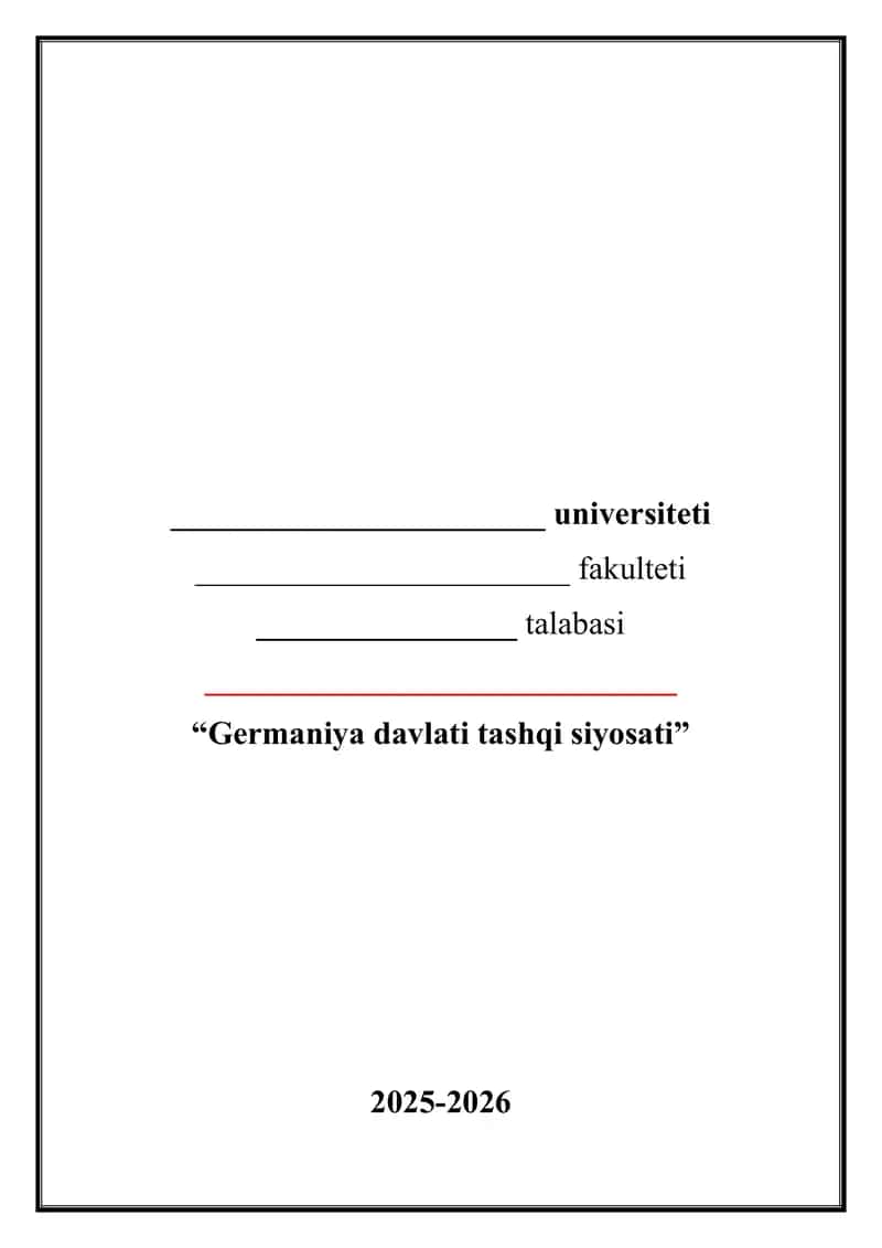 Germaniya davlati tashqi siyosati