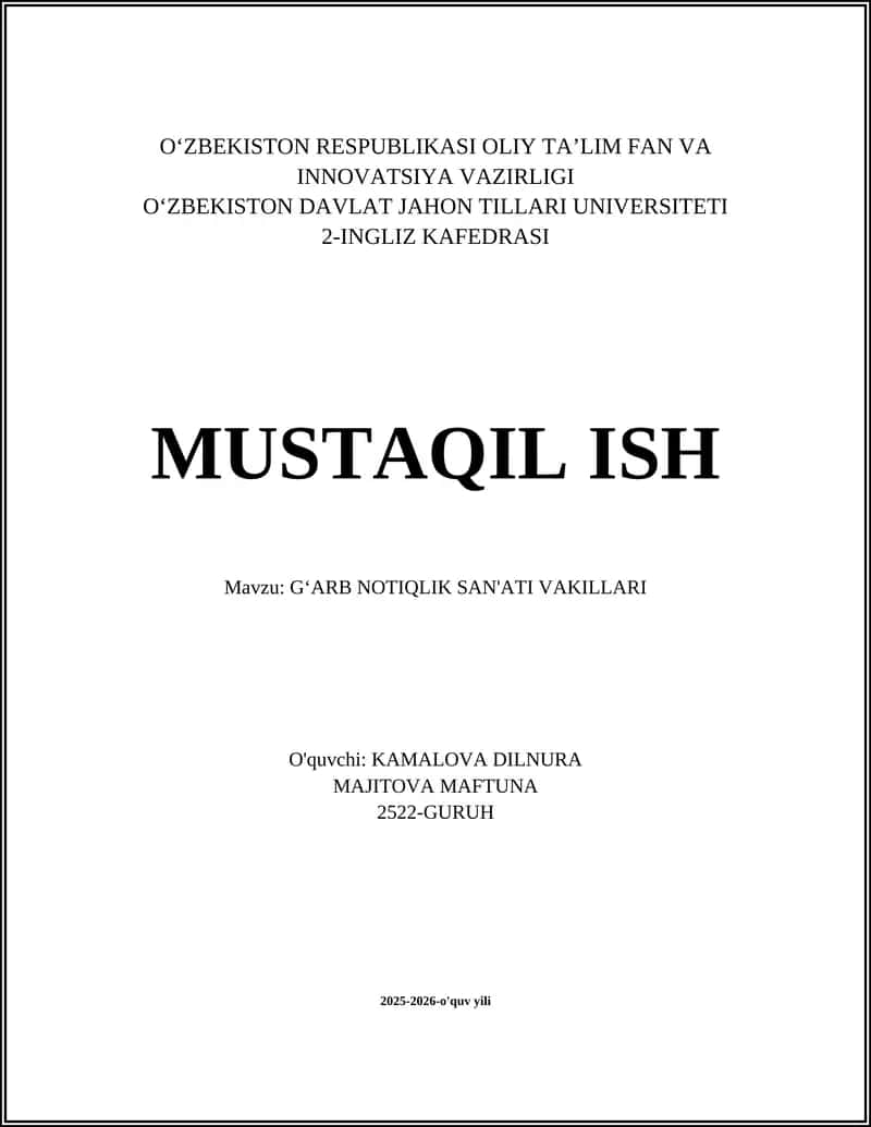 GʻARB NOTIQLIK SAN'ATI VAKILLARI
