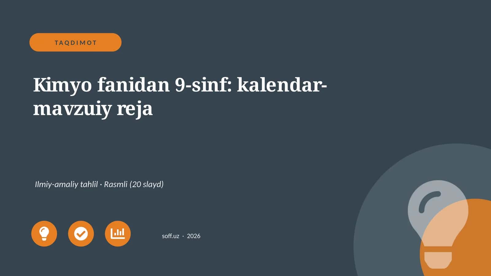 Kimyo fanidan 9-sinf: kalendar-mavzuiy reja