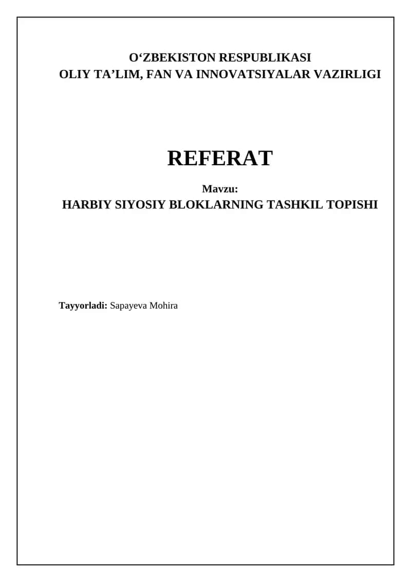 HARBIY SIYOSIY BLOKLARNING TASHKIL TOPISHI