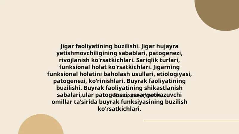 Jigar va buyrak faoliyatining buzilishi