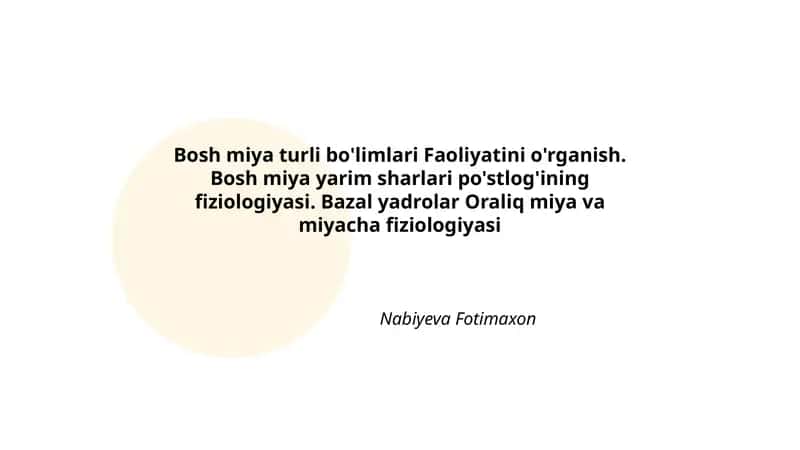 Bosh miya yarim sharlari po'stlog'ining fiziologiyasi