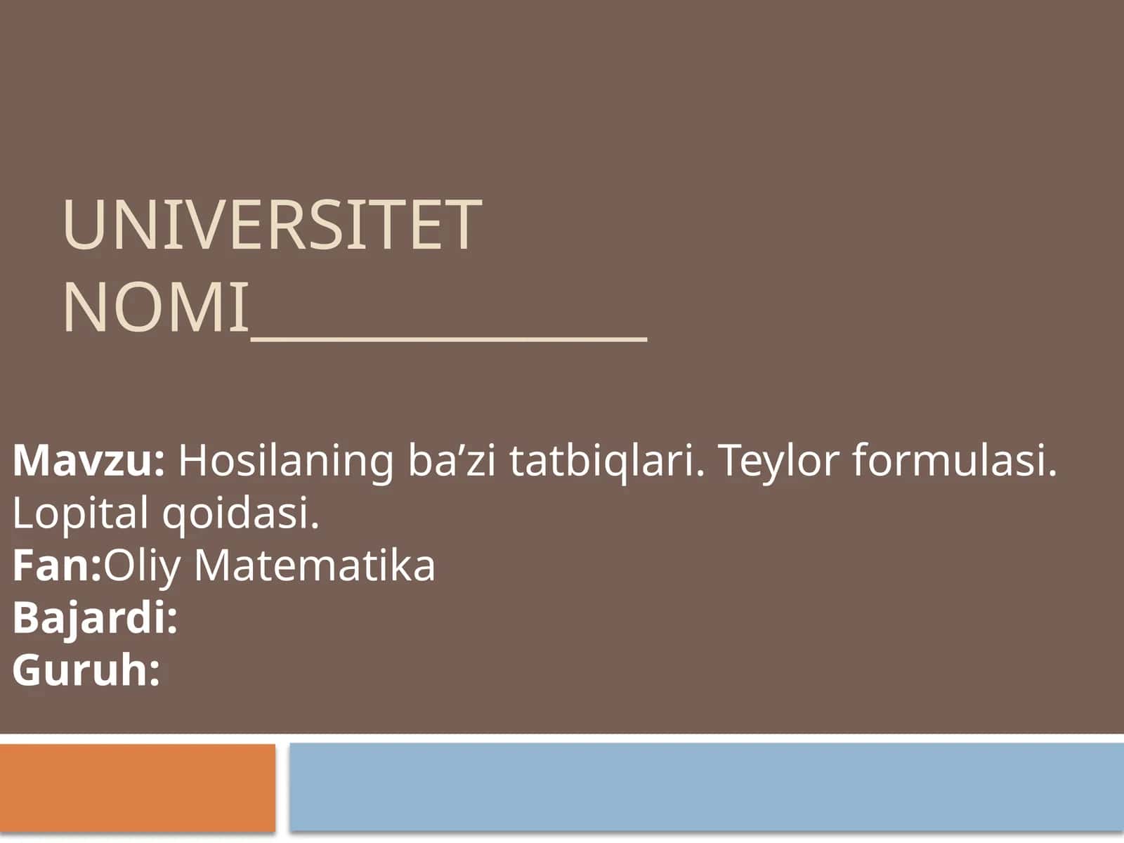Hosilaning ba’zi tatbiqlari. Teylor formulasi. Lopital qoidasi