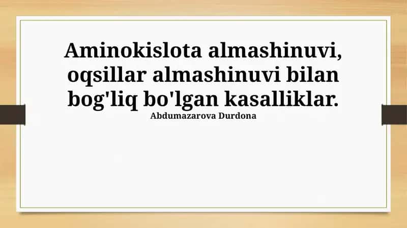 Aminokislota almashinuvi, oqsillar almashinuvi bilan bog'liq bo'lgan kasalliklar