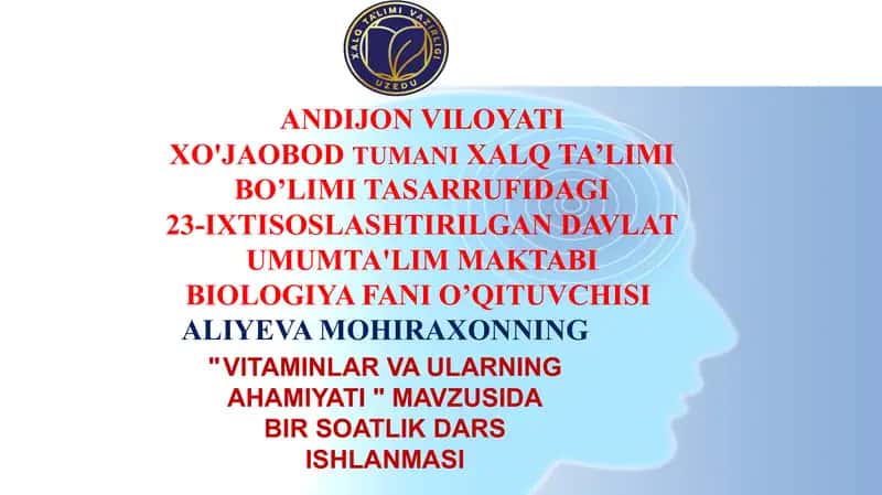 Vitaminlar va ularning ahamiyati mavzusida bir soatlik dars ishlanmasi