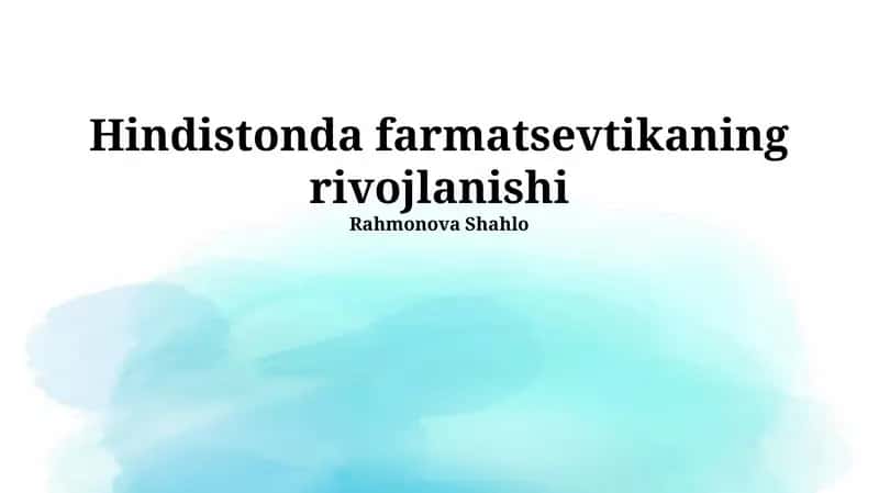 Hindistonda farmatsevtikaning rivojlanishi