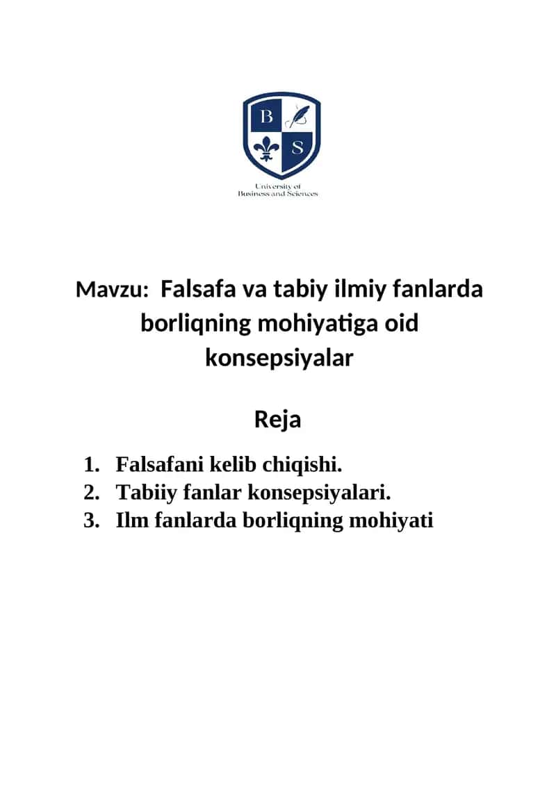 Falsafa va tabiy ilmiy fanlarda borliqning mohiyatiga oid konsepsiyalar