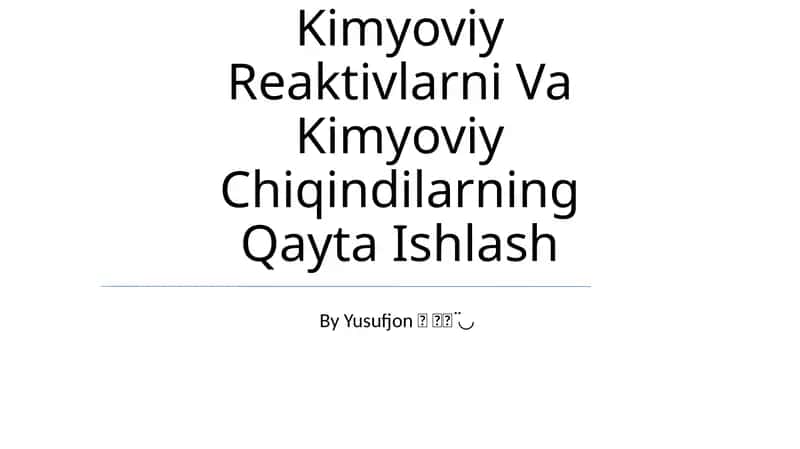 Kimyoviy Reaktivlarni Va Kimyoviy Chiqindilarning Qayta Ishlash