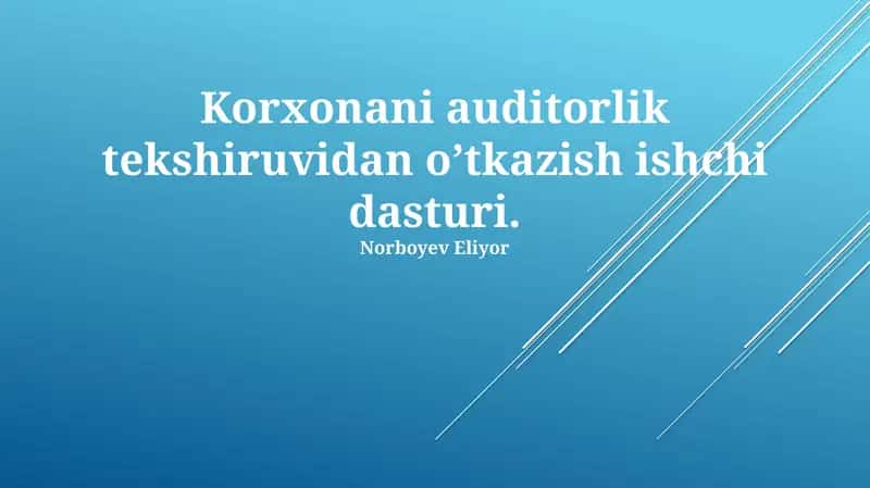Korxonani auditorlik tekshiruvidan o’tkazish ishchi dasturi
