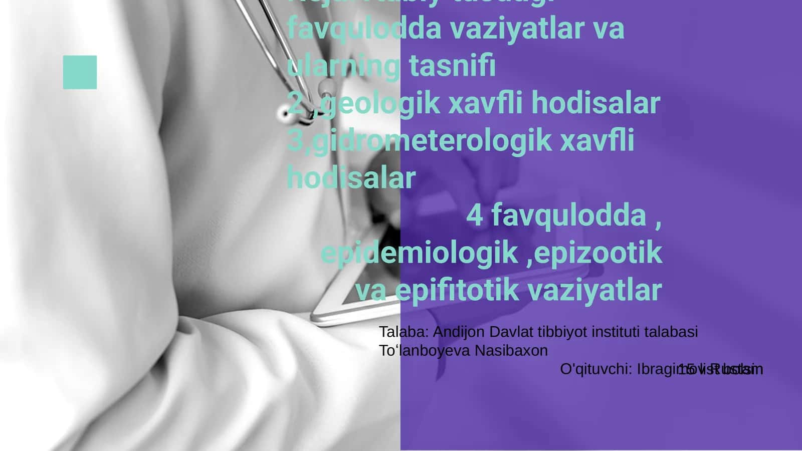 Favqulodda vaziyatlar, ularning tasnifi, va tavsifi