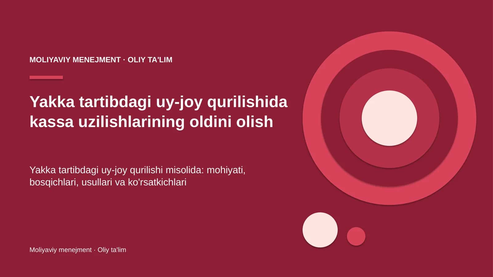 Yakka tartibdagi uy-joy qurilishida kassa uzilishlarining oldini olish