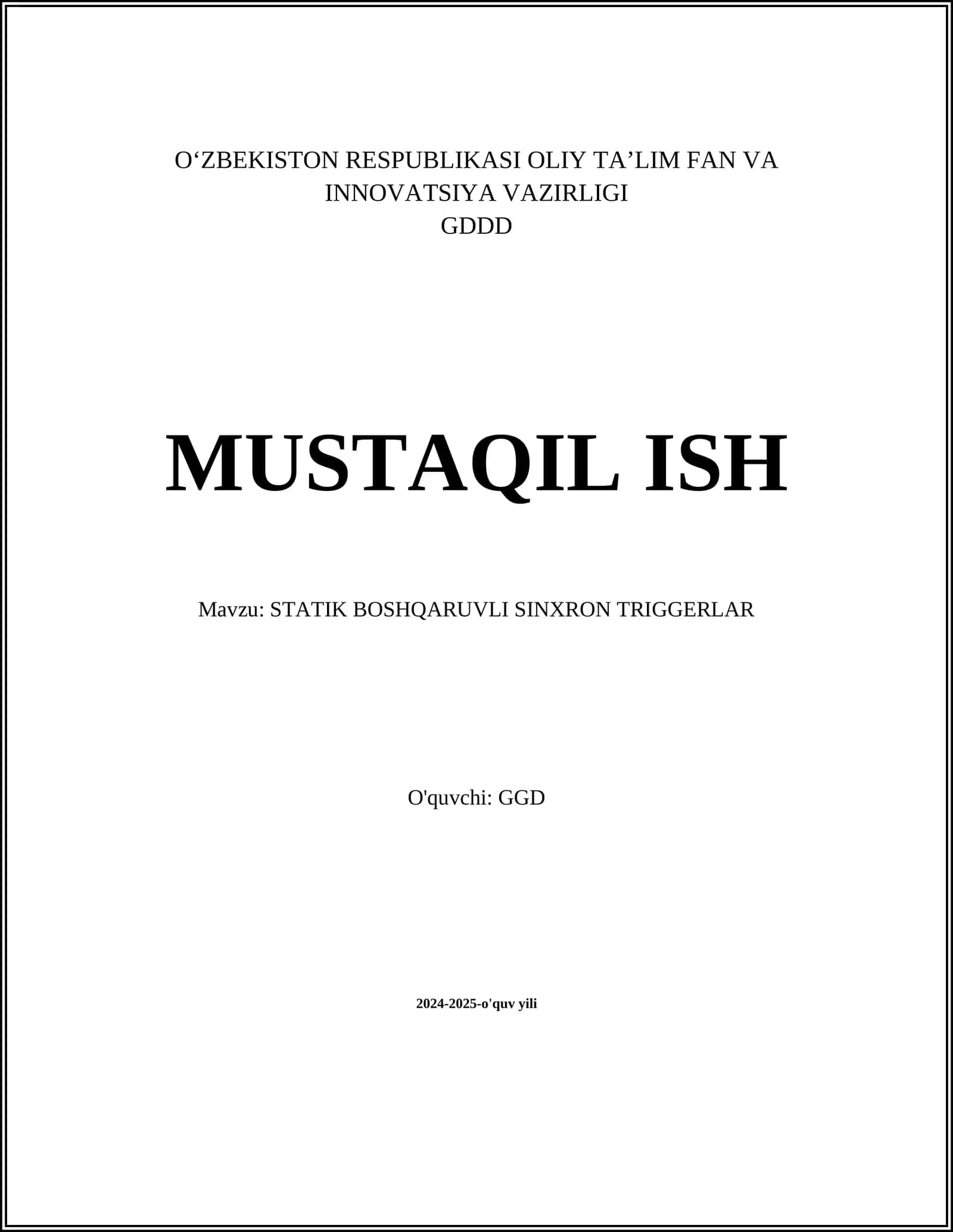 STATIK BOSHQARUVLI SINXRON TRIGGERLAR