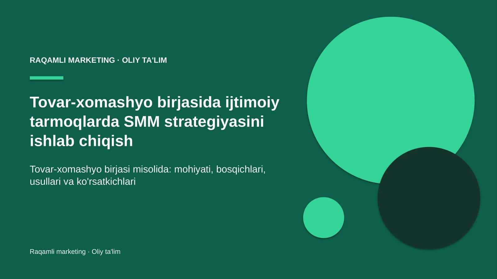 Tovar-xomashyo birjasida ijtimoiy tarmoqlarda SMM strategiyasini ishlab chiqish