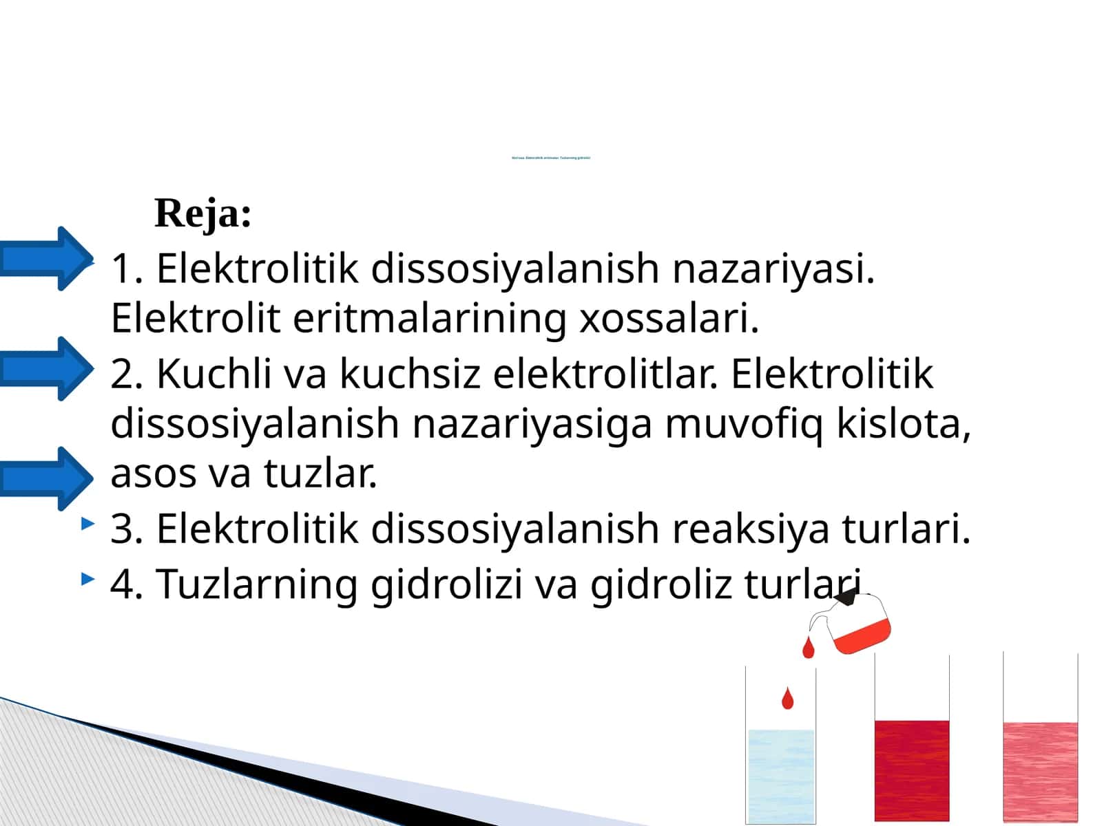 Ma’ruza.Elektrolitikeritmalar. Tuzlarning gidrolizi